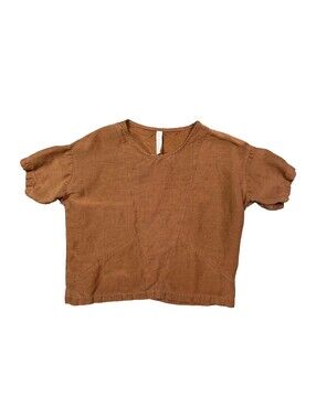 Eve Gravel Womens Small Brown Tencel Linen Cropped Top Blouse Made Canada Boho